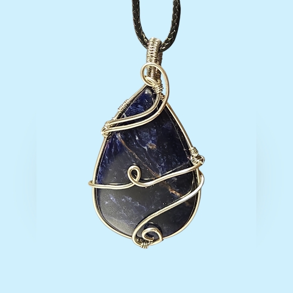Handcrafted Blue Sodalite Stone Pendant Wrapped In Silver Tarnish Resistant Wire - Picture 2 of 5
